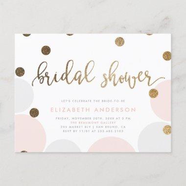Trendy Pink Gray and Gold Bubbles Bridal Shower Invitation PostInvitations