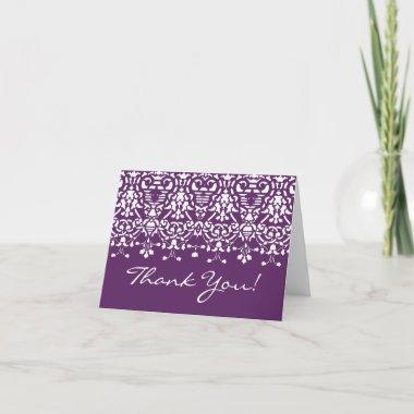 Trendy Purple Damask Thank You Note Invitations