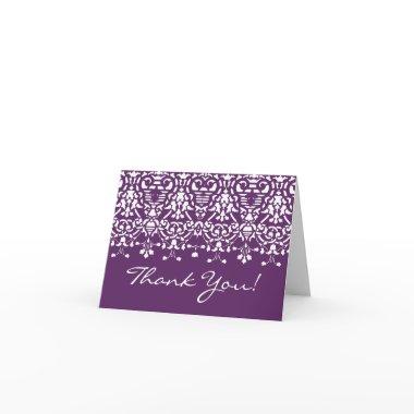 Trendy Purple Damask Thank You Note Invitations