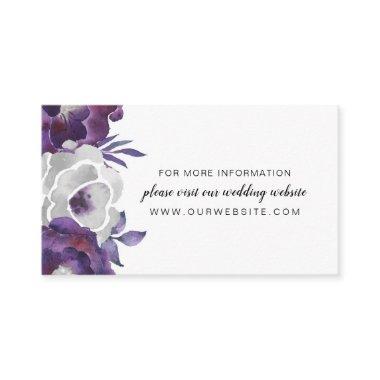 Trendy Purple Silver Floral wedding website info Enclosure Invitations