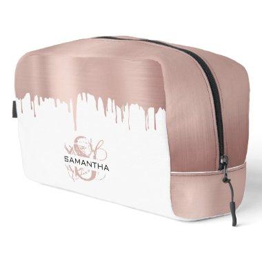 Trendy Rose Pink Gold Metallic Drips Monogram Dopp Kit
