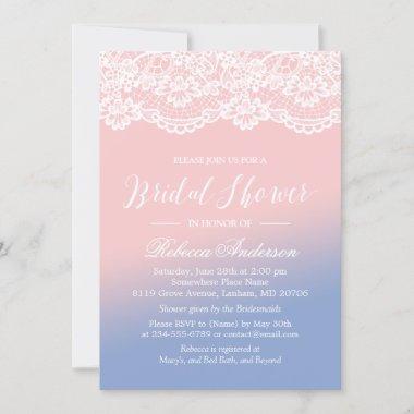 Trendy Rose Quartz Serenity Lace Bridal Shower Invitations