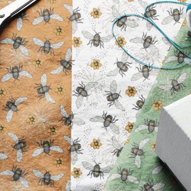 Trendy Sage Green Buzzing Honeybee for Summer Tissue Paper