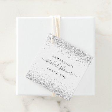 Trendy Silver Glitter Name Bridal Shower Thank You Favor Tags