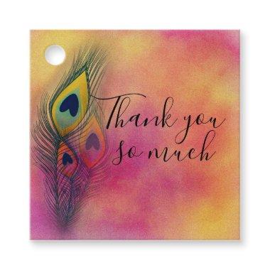 Trendy Stylish Peacock Feathers Thank You Favor Tags