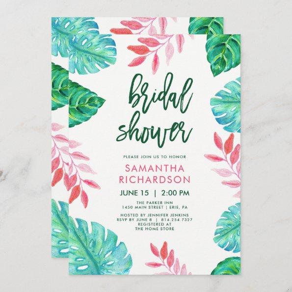 Trendy Tropical Watercolor Bridal Shower Invitations