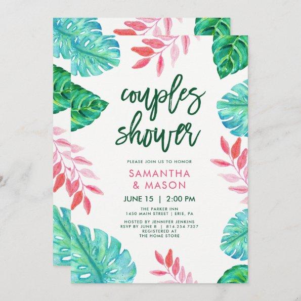 Trendy Tropical Watercolor Couples Shower Invitations