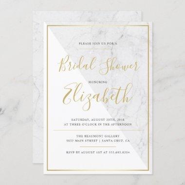 Trendy Typography | Chic Marble Bridal Shower Invitations