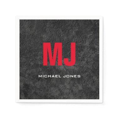 Trendy unique grey red monogram your name napkins
