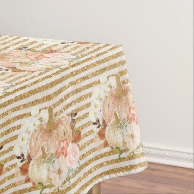 Trendy Vintage Pumpkin Gold Glitter Stripe Pattern Tablecloth