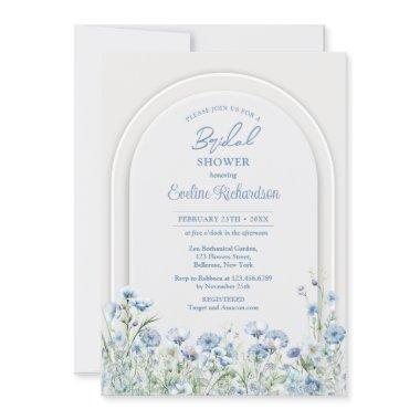 Trendy watercolor blue wildflowers boho arch sage