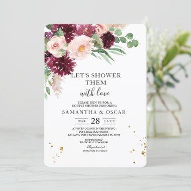 Trendy Watercolor Burgundy Blush Pink Floral Invitations