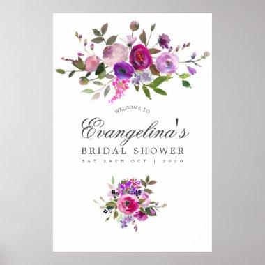 Trendy Watercolor Floral Bridal Shower Welcome Poster