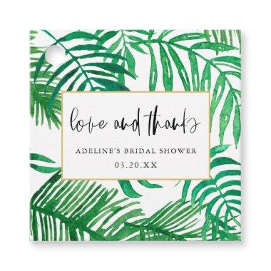 Trendy Watercolor Palm Leaf Love and Thanks Bridal Favor Tags