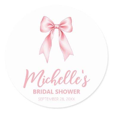 Trendy Watercolor Pink Bow Coquette  Classic Round Sticker
