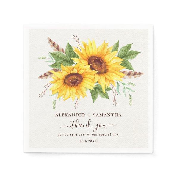 Trendy Watercolor Sunflowers Boho Summer Floral Napkins