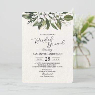 Trendy Watercolor White Flowers & Leaves Invitations