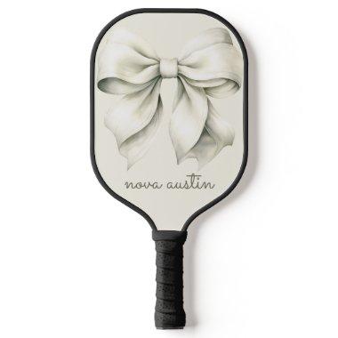 Trendy White Bow Personalized With Name Monogram Pickleball Paddle