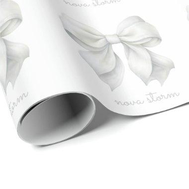 Trendy White Bow Personalized With Name Monogram Wrapping Paper