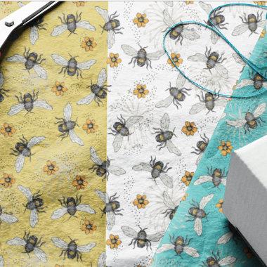 Trendy White Buzzing Spring & Summer Honeybee Tissue Paper