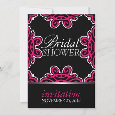 Tribal Decor Hot Pink & Black Bridal Shower Party Invitations