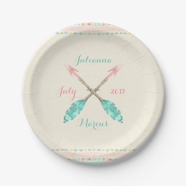Tribal Watercolor Arrow Feathers Any Occasion Paper Plates