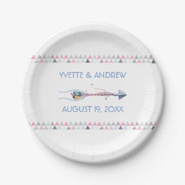 Tribal Watercolor Arrow Feathers Any Occasion Paper Plates