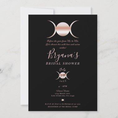 Triple Goddess Moon Cycle Pink Black Bridal Shower Invitations