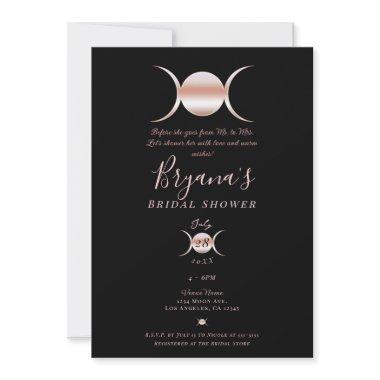 Triple Goddess Moon Cycle Pink Black Bridal Shower Invitations