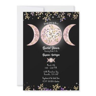 Triple Moon Goddess Botanical Black Bridal Shower Invitations