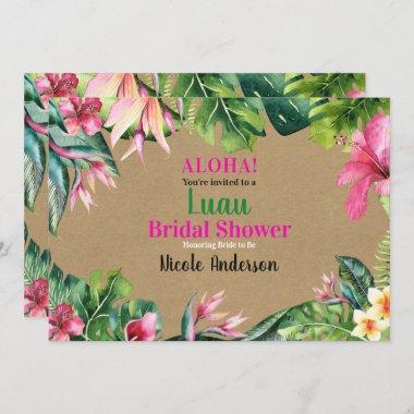 Tropical Aloha Floral Luau Kraft Bridal Shower Invitations