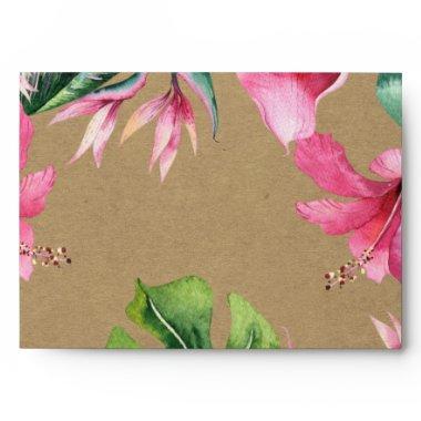 Tropical Aloha Floral Luau Summer Leaves Kraft Envelope