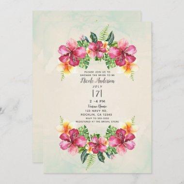 Tropical Aloha Flowers Botanical Bridal Shower Invitations