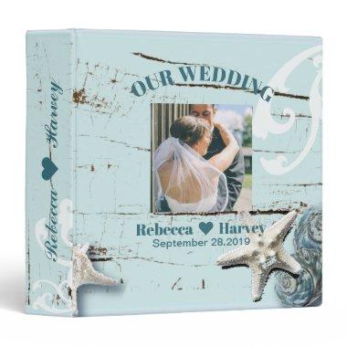 tropical beach aqua blue seashell wedding 3 ring binder