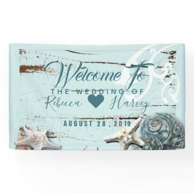 tropical beach aqua blue seashell wedding banner