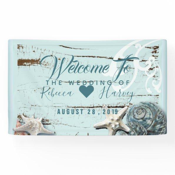 tropical beach aqua blue seashell wedding banner