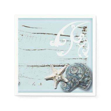 tropical beach aqua blue starfish wedding paper napkins