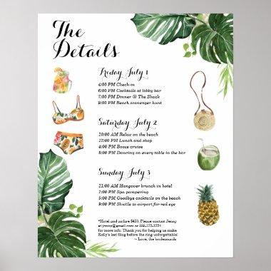 Tropical Beach Bachelorette Weekend Itinerary Poster