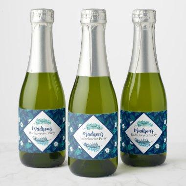Tropical Beach Blue Floral Luau Bachelorette Party Sparkling Wine Label