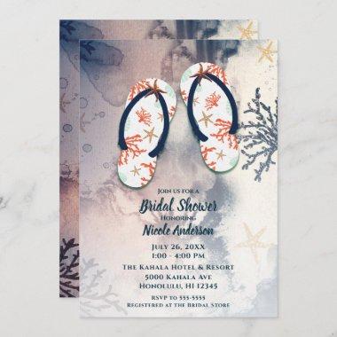 Tropical Beach Coral Flip Flops Bridal Shower Invitations