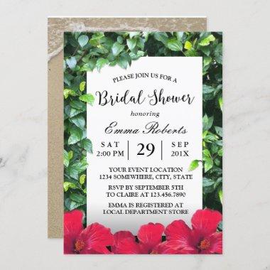 Tropical Beach Floral Bridal Shower Invitations