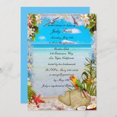 Tropical Beach Floral Wedding Bridal Shower Invitations