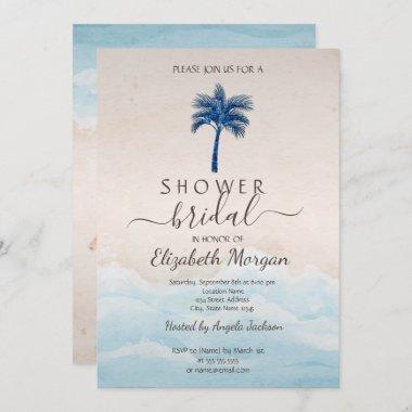 Tropical Beach Glitter Palm Bridal Shower Invitations