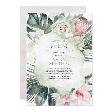 Tropical Beach Greenery and Flowers Bridal Shower Invitations