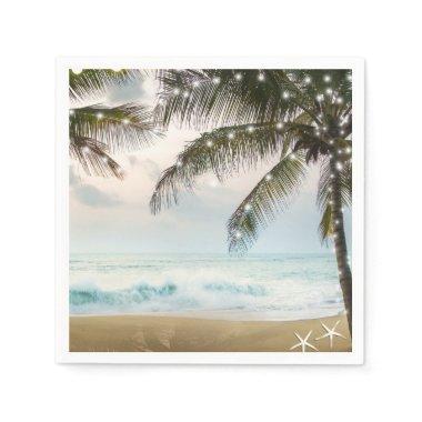 Tropical Beach Ocean Palm Trees & Lights Wedding Napkins