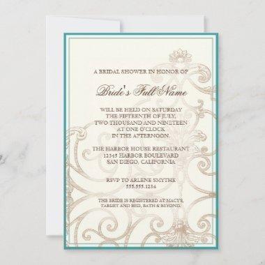 Tropical Beach Orchid Floral Vintage Bridal Shower Invitations