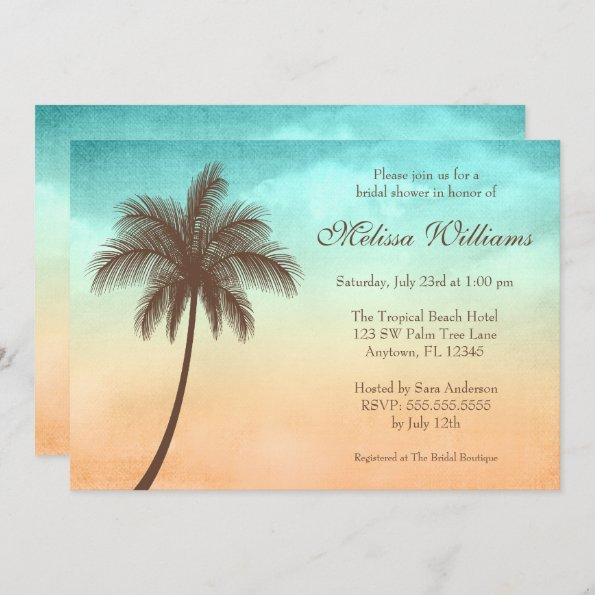 Tropical Beach Palm Tree Bridal Shower Invitations