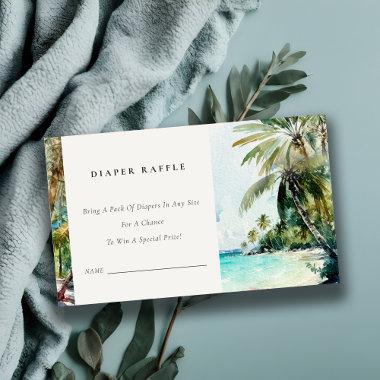 Tropical Beach Palm Tree Diaper Raffle Baby Shower Enclosure Invitations