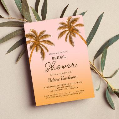 Tropical Beach Palm Tree Modern Bridal Shower Invitations