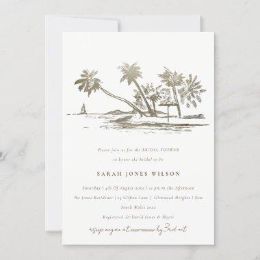 Tropical Beach Palm Tree Sketch Bridal Shower Invitations